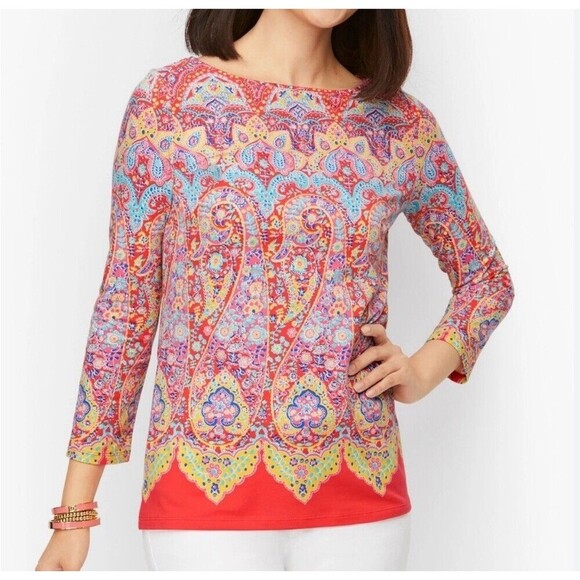 Talbots ‘The Talbots Tee’ Shirt Womens Medium Pink Orange 3/4 Sleeve Bateau Neck - Picture 1 of 9